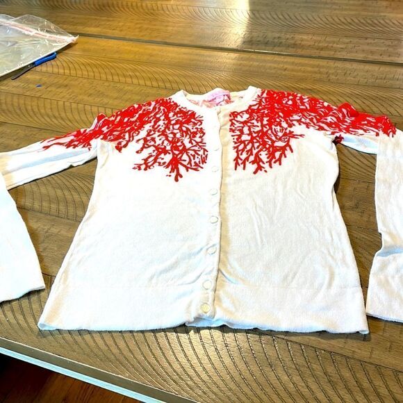 Coral 🪸 Button up Cárdigan in White Hot Coral Red ✈️🌴 Vacation ready! - Picture 1 of 17